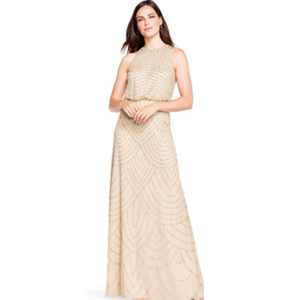 Adrianna Papell Gold Champagne Beaded Gown